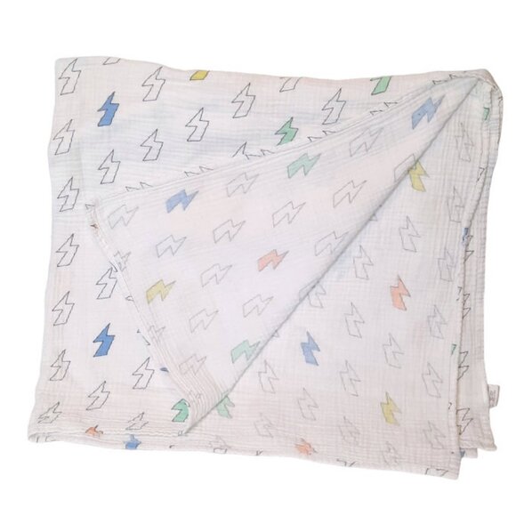 Okie Dokie Lightning Bolt Muslin Swaddle Wrap Security Lovey Blanket 39" X 38" - Picture 2 of 4